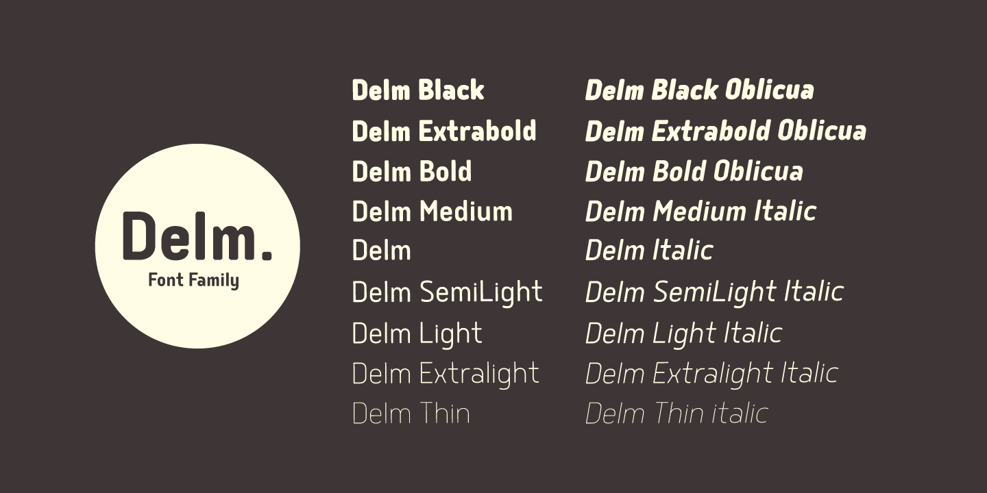 Ejemplo de fuente Delm Semi Light Italic